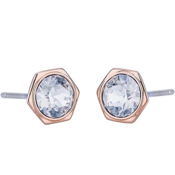 BRAND NEW TIMELESS PAIR OF SWAROVSKI CRYSTAL ROSE GOLD HEXAGONAL STUD EARRINGS🌻 - Picture 6 of 8
